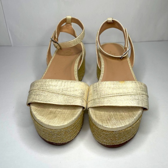 27 EDIT Jamari White Brushed Gold Leather Adjustable Strap Espadrilles Wedges - Picture 4 of 11